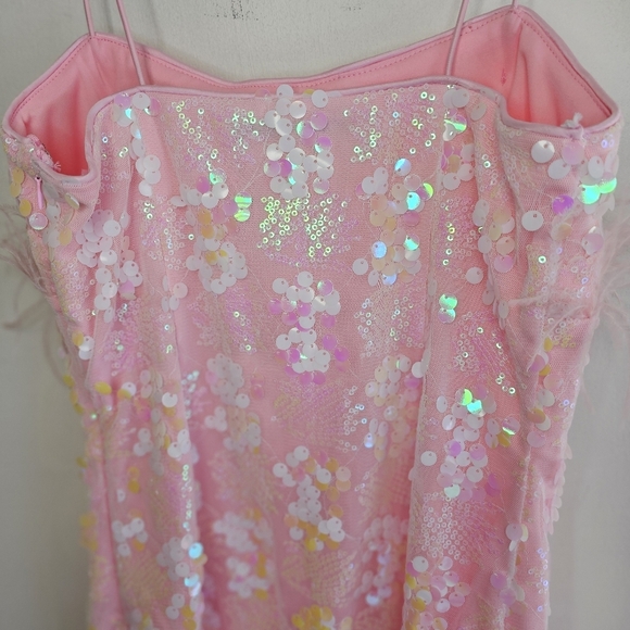 NWT Endless Rose Pink Sequin Feather Sleeveless Women's Mini Dress Size … - Picture 9 of 11